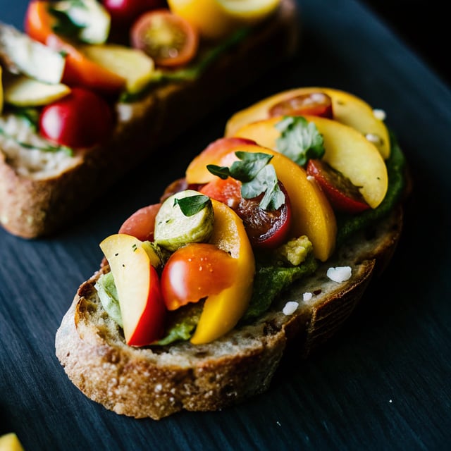 Tomato, Peach & Avocado Bruschetta