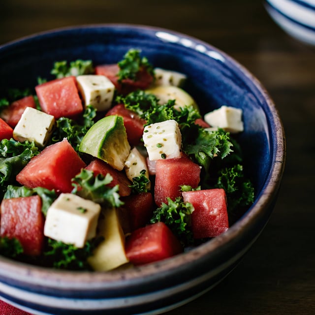 Watermelon Feta Salad with Kale & Avocado