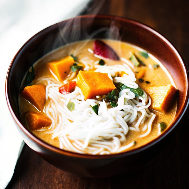 Butternut Squash Coconut Curry Rice Noodle Soup