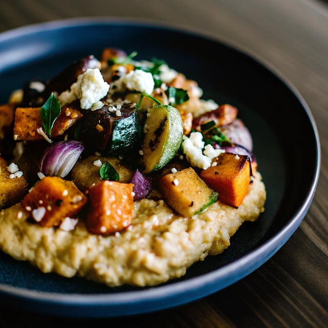 Cheesy Chipotle Pumpkin Polenta with Garlic Roasted Veggies