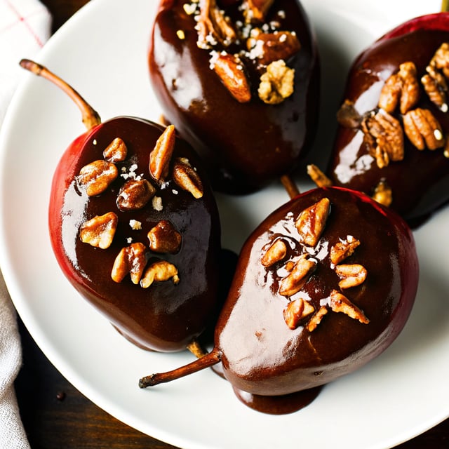 Chocolate Balsamic Glazed Pears with Toasted Pecans