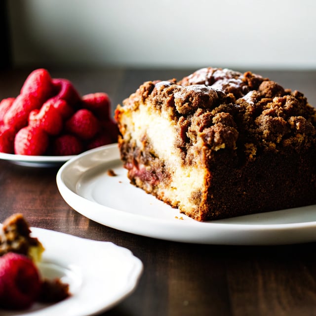 Gluten-Free Sour Cream Coffee Cake with Raspberries + Cinnamon Streusel Topping