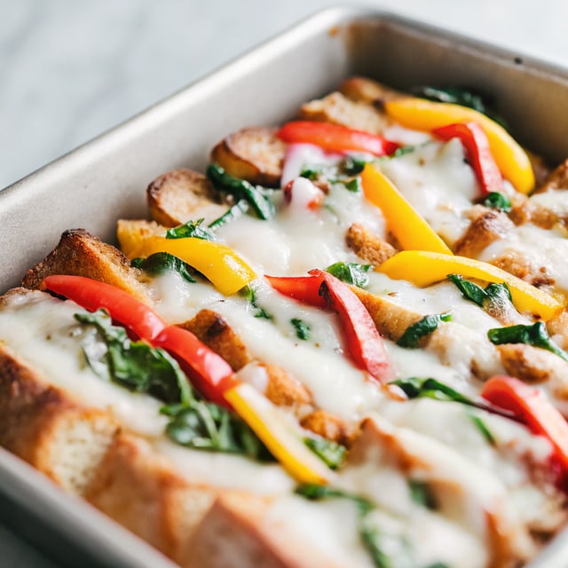 Gluten-Free Strata with Cheese, Spinach and Bell Peppers