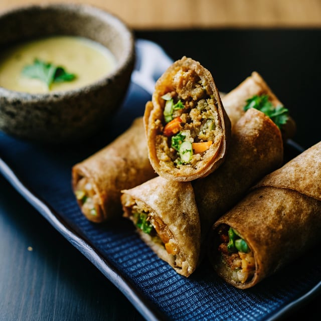 Pan Fried Red Lentil Spring Rolls
