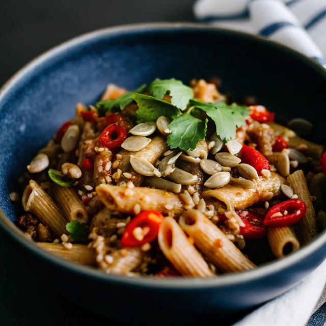 Spicy Roasted Red Pepper & Chipotle Pumpkin Seed Pasta Bowl