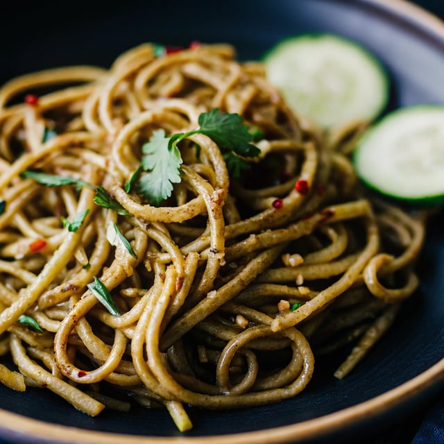 Spicy Spiralized Turmeric Tahini Cucumber Noodles