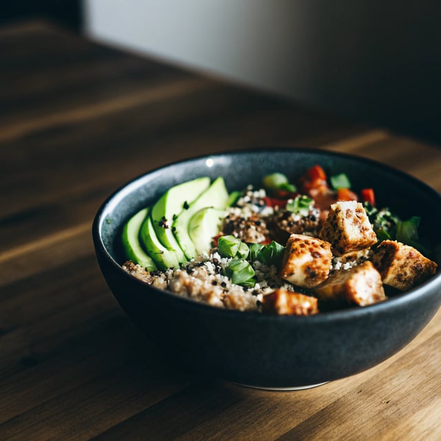 Sweet & Spicy Green Power Tofu Quinoa Bowl