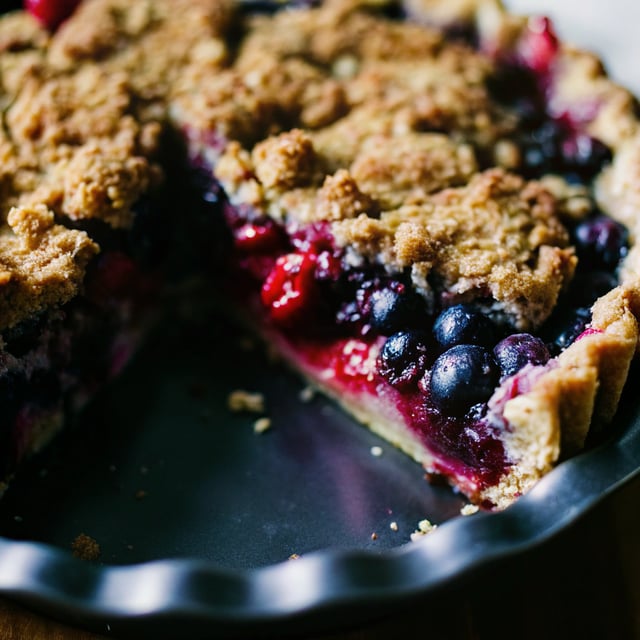 Triple Berry Crumble Pie with Almond Coconut Oat Crust (Gluten-Free, Vegan)