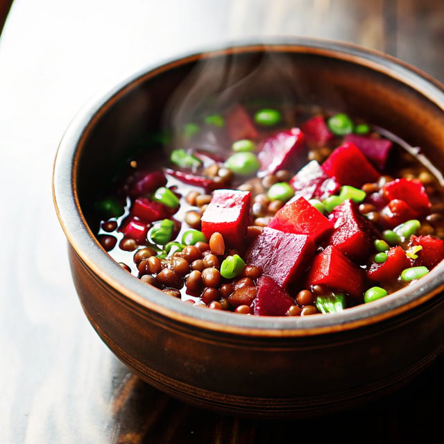 Warming Beet, Pea, and Lentil Winter Soup