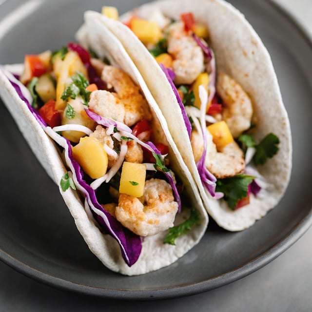 Shrimp Tacos with Coconut Coleslaw & Mango Salsa