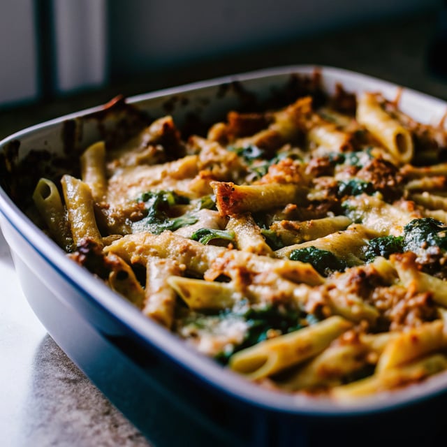 Baked Penne with Spinach, Ricotta & Fontina