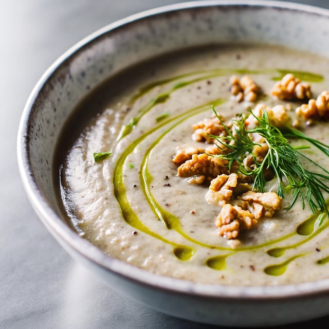 Creamy Zucchini Soup with Walnuts and Dill