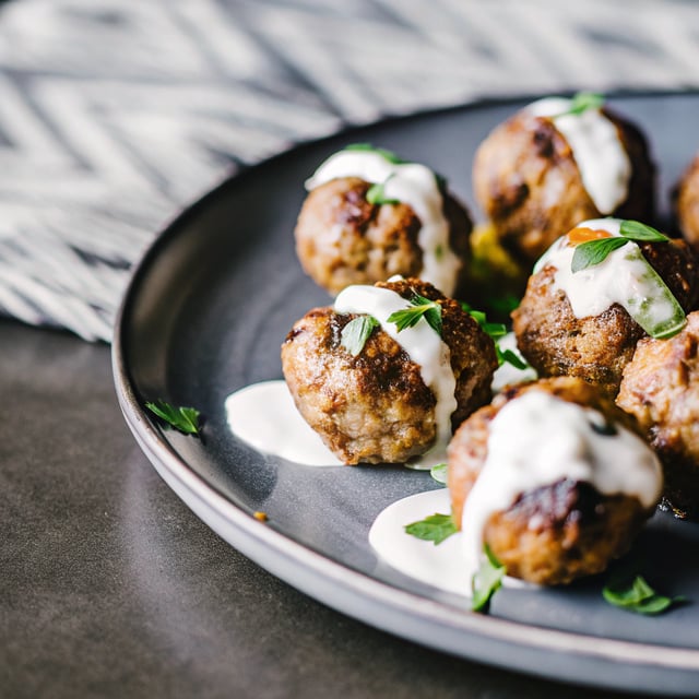 Grilled Moroccan Meatballs with Yogurt Sauce