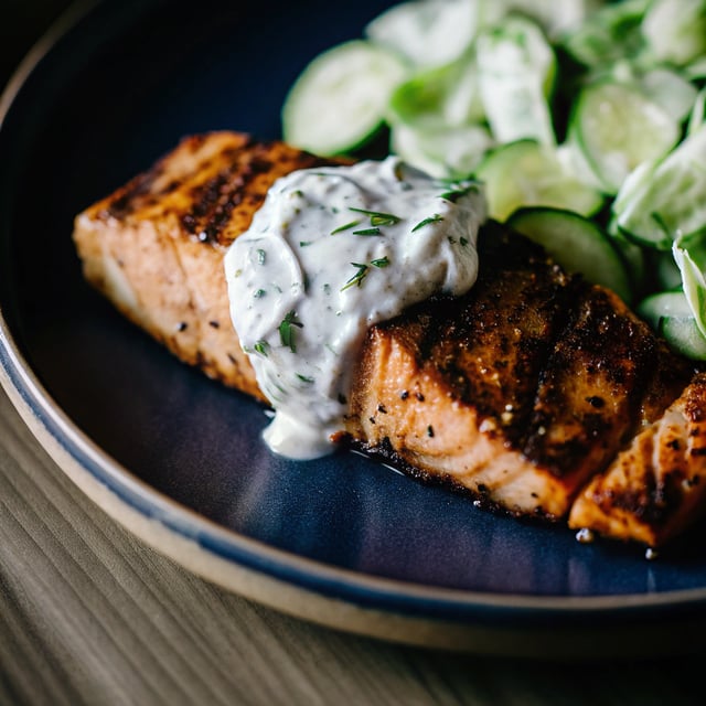 Grilled Salmon with Creamy Cucumber-Dill Salad