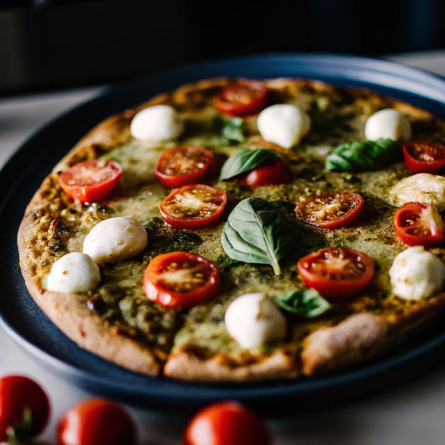 Pesto Pizza with Fresh Tomatoes & Mozzarella