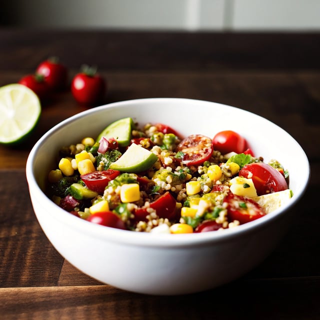 Quinoa Salad with Fresh Corn, Tomatoes, Avocado & Lime