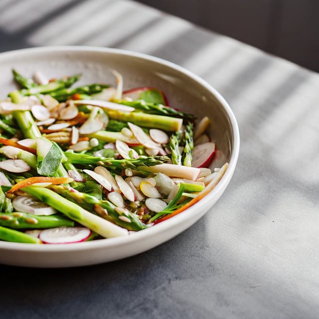 Raw Asparagus Salad with Almonds & Ginger-Sesame Vinaigrette