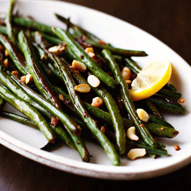 Roasted Green Beans with Garlic, Lemon, Pine Nuts & Parmesan