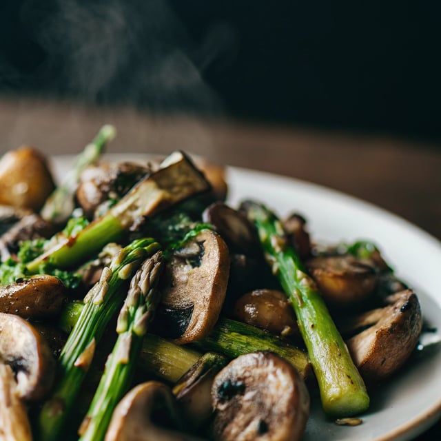 Sautéed Wild Mushrooms and Roasted Asparagus