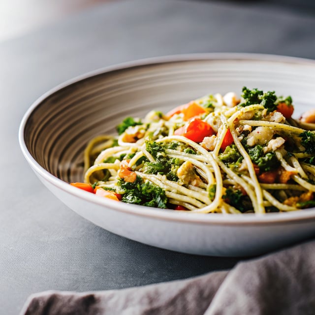Spaghetti with Kale & Walnut Pesto