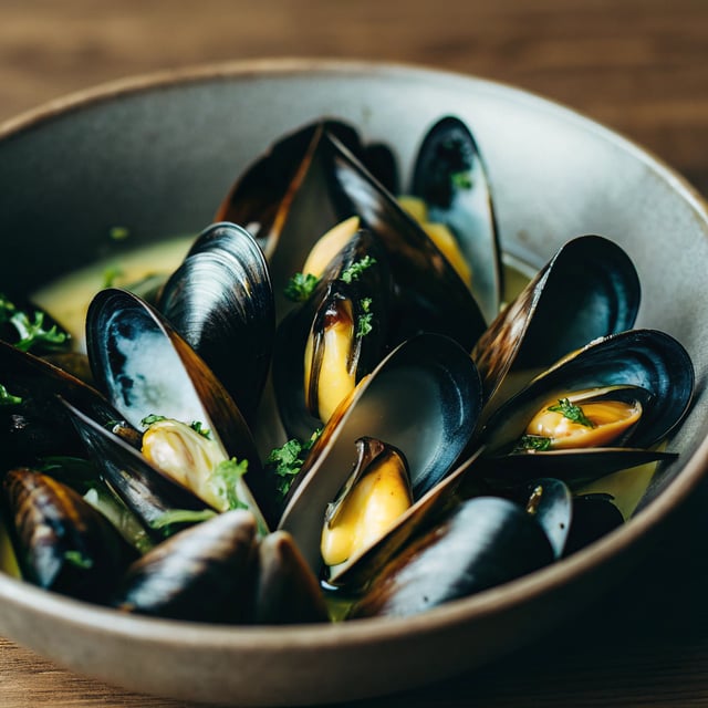Steamed Mussels in Garlicky Wine Broth