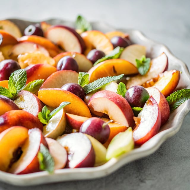 Stone Fruit with Ginger-Lime Syrup and Mint