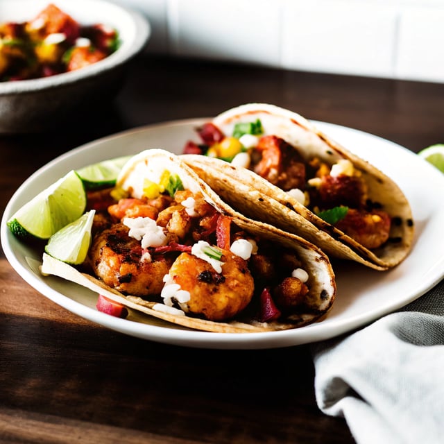 Street-Style Shrimp Tacos with Corn, Bacon and Lime Crema
