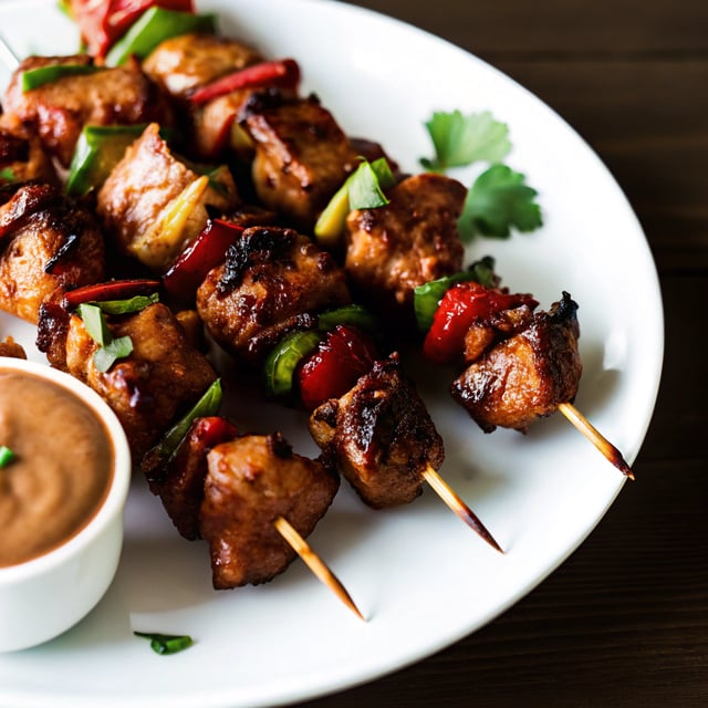 Thai Marinated Grilled Chicken Skewers with Peanut Sauce