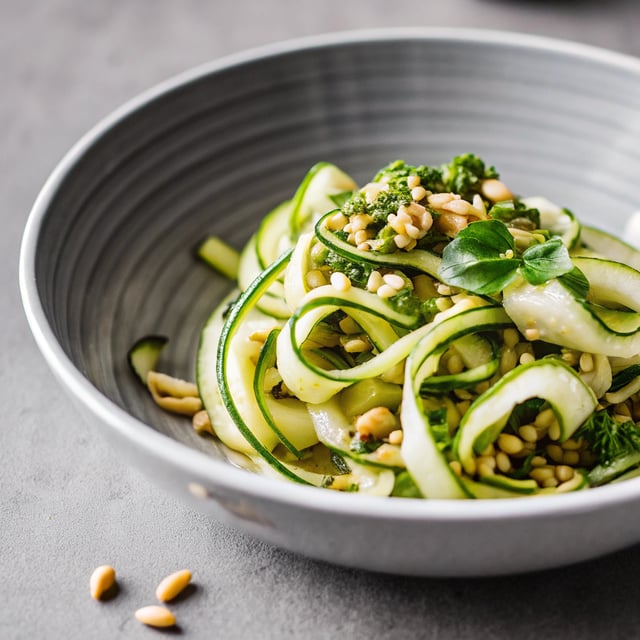 Zucchini Noodles with Pesto & Pine Nuts
