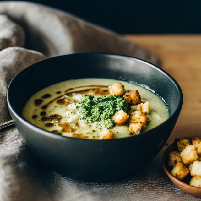 5 Ingredient Creamy Cauliflower Soup with Kale Pesto