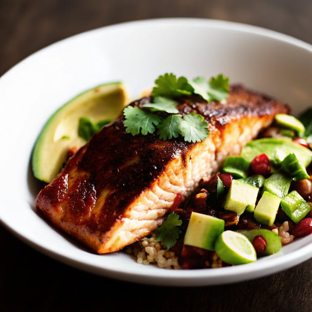 Bang Bang Salmon with Avocado Cucumber Salsa