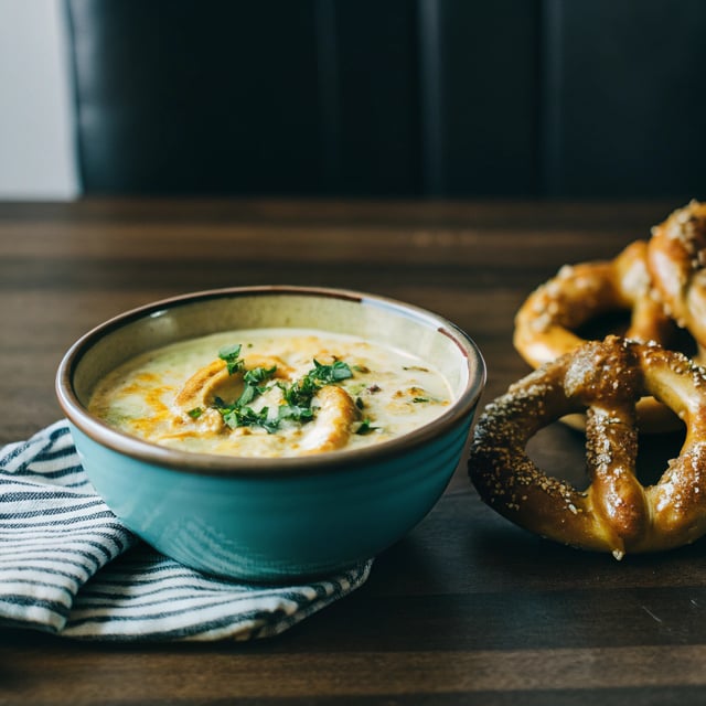 Beer Cheese Soup with Soft Pretzels