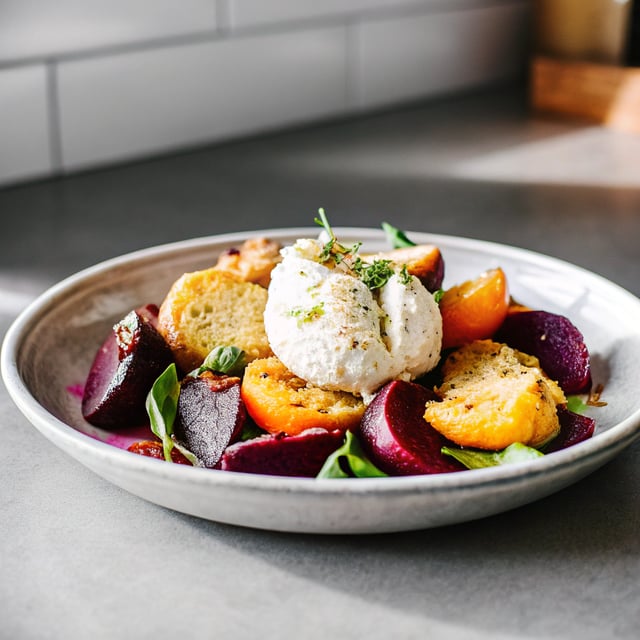 Beet and Burrata Salad with Fried Bread