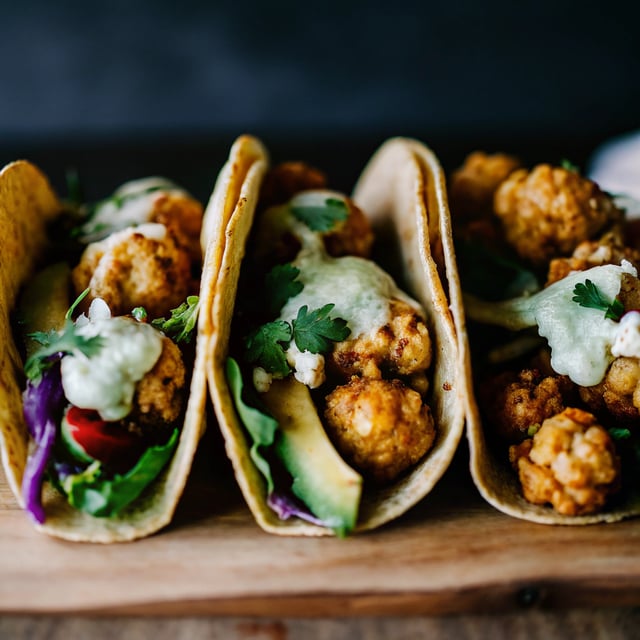 Buffalo Cauliflower Tacos with Avocado Crema