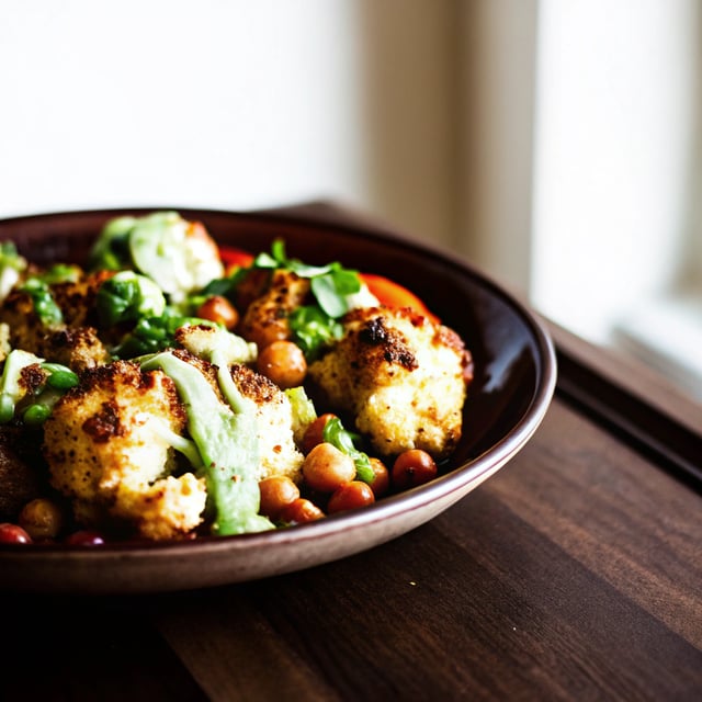 Butter Cauliflower and Chickpeas with Mint Cilantro Sauce