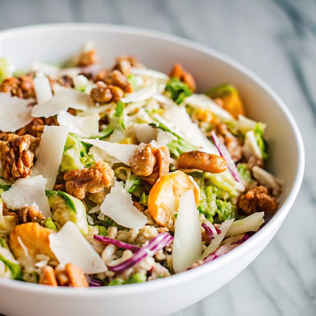 Chopped Brussels Sprout Salad with Chicken and Walnuts