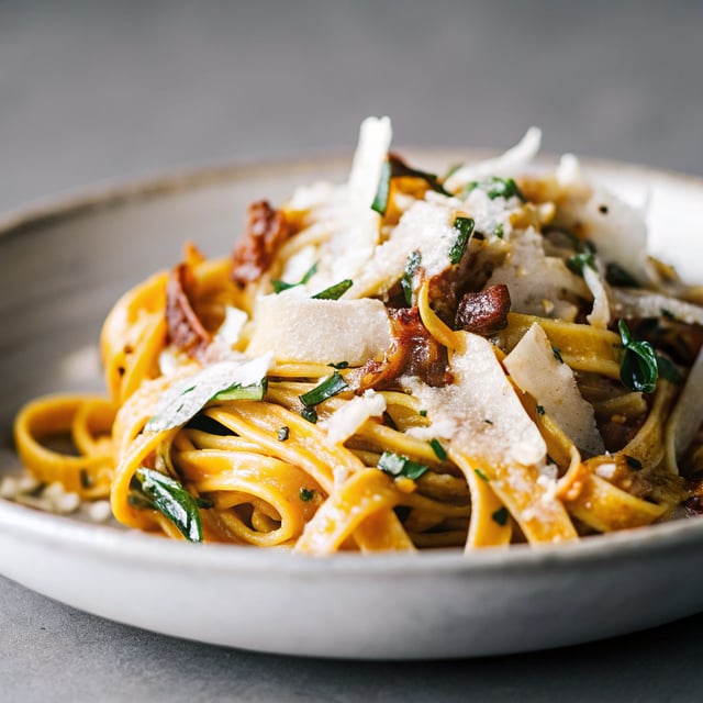 Creamy Squash Fettuccine with Caramelized Onion and Pancetta
