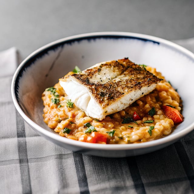 Creamy Tomato Risotto with Pan Fried Barramundi
