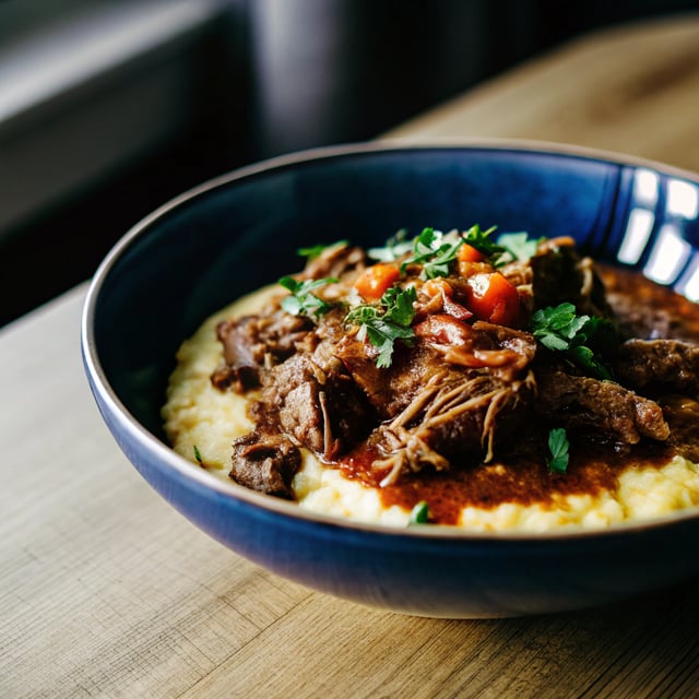 Crockpot Braised Beef Ragu with Polenta