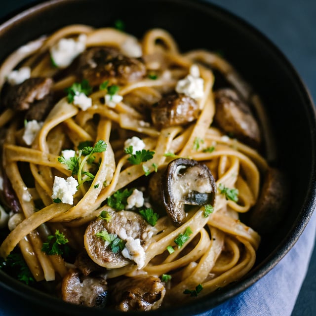 Date Night Mushroom Pasta with Goat Cheese
