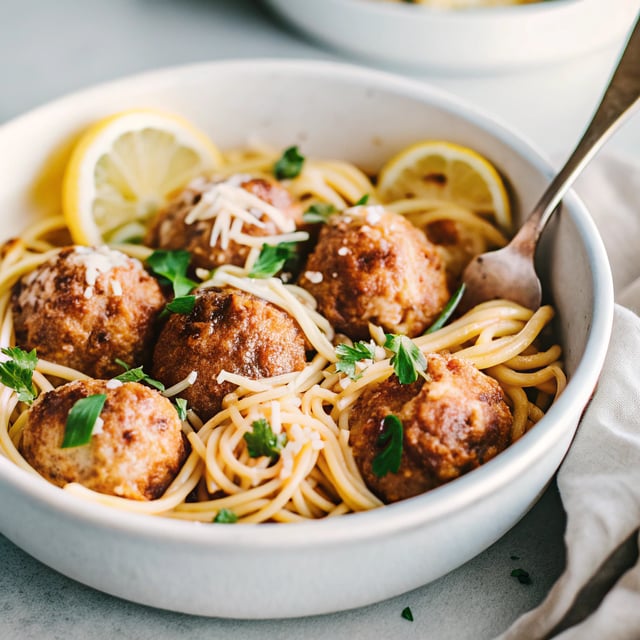 Garlic Herb Spaghetti with Baked Chicken Meatballs