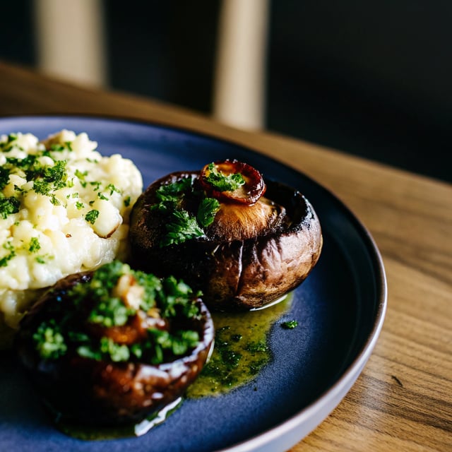 Grilled Chimichurri Portobellos with Goat Cheese Mashed Potatoes