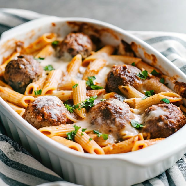 No-Boil Baked Penne with Meatballs