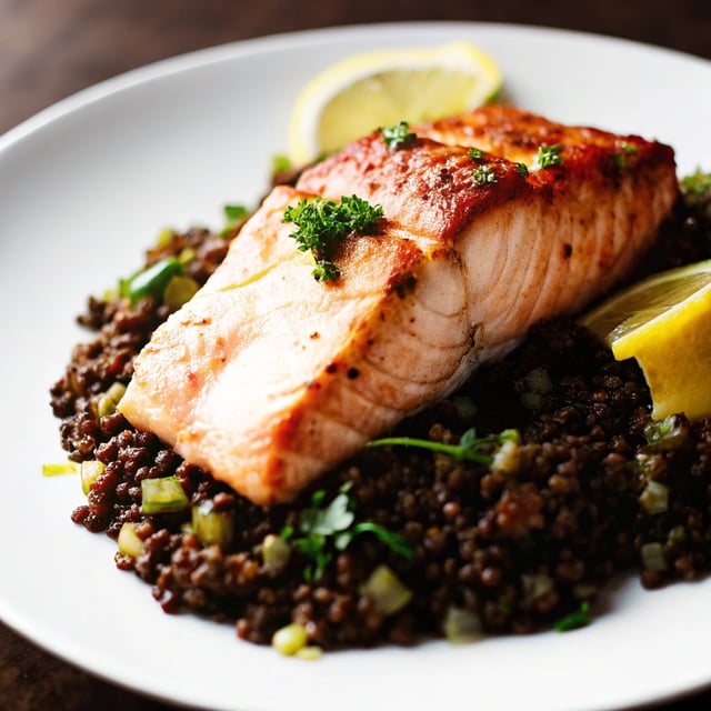 Perfect Baked Salmon with Lentils and Lemon Herb Sauce