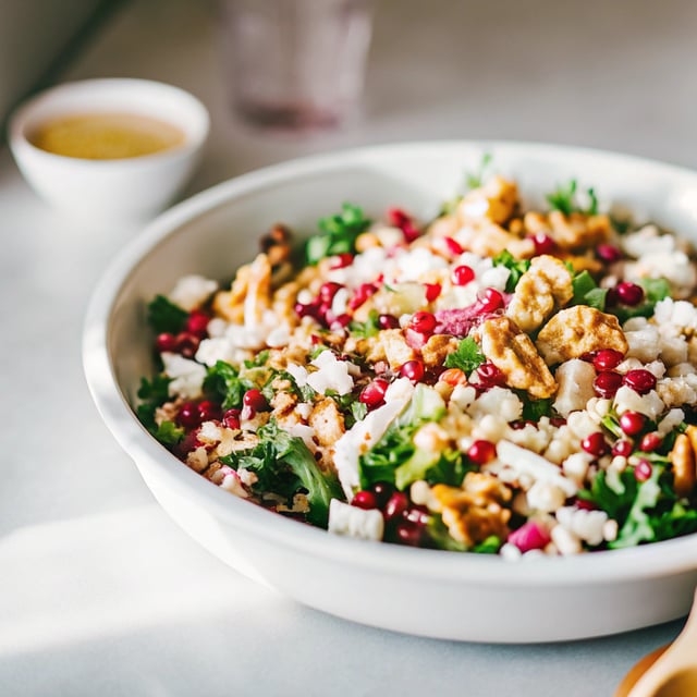 Pomegranate, Kale, and Wild Rice Salad with Walnuts and Feta