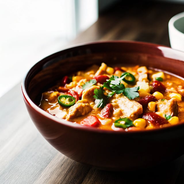 Queso Chicken Chili with Roasted Corn and Jalapeño