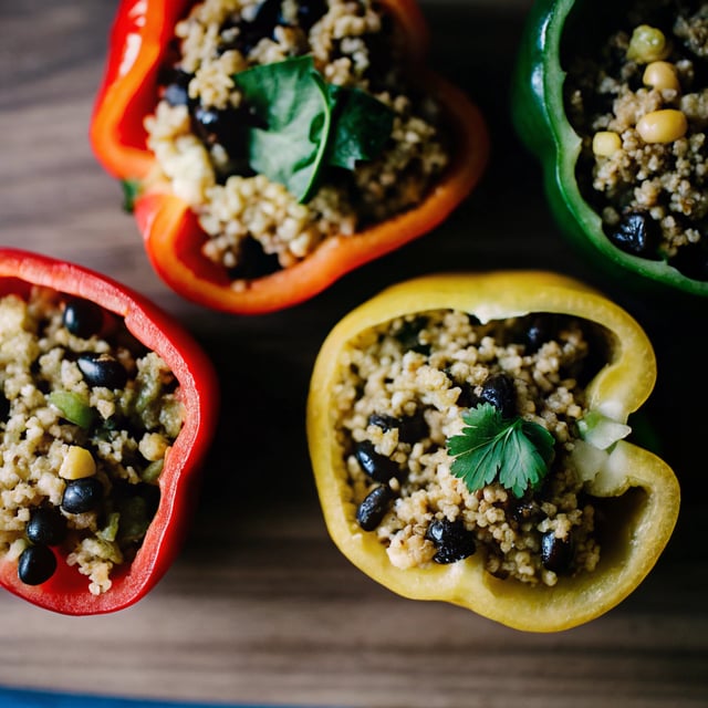 Quinoa Black Bean Crockpot Stuffed Peppers