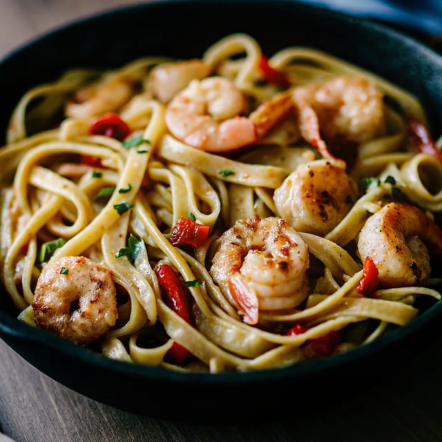 Red Pepper Fettuccine with Shrimp