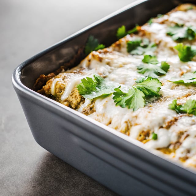 Roasted Tomatillo Chicken Enchilada Casserole