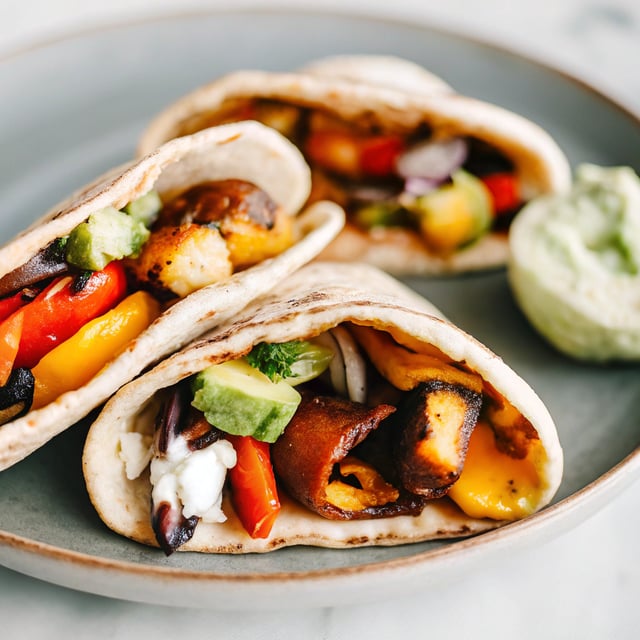 Roasted Veggie Pitas with Avocado Dip